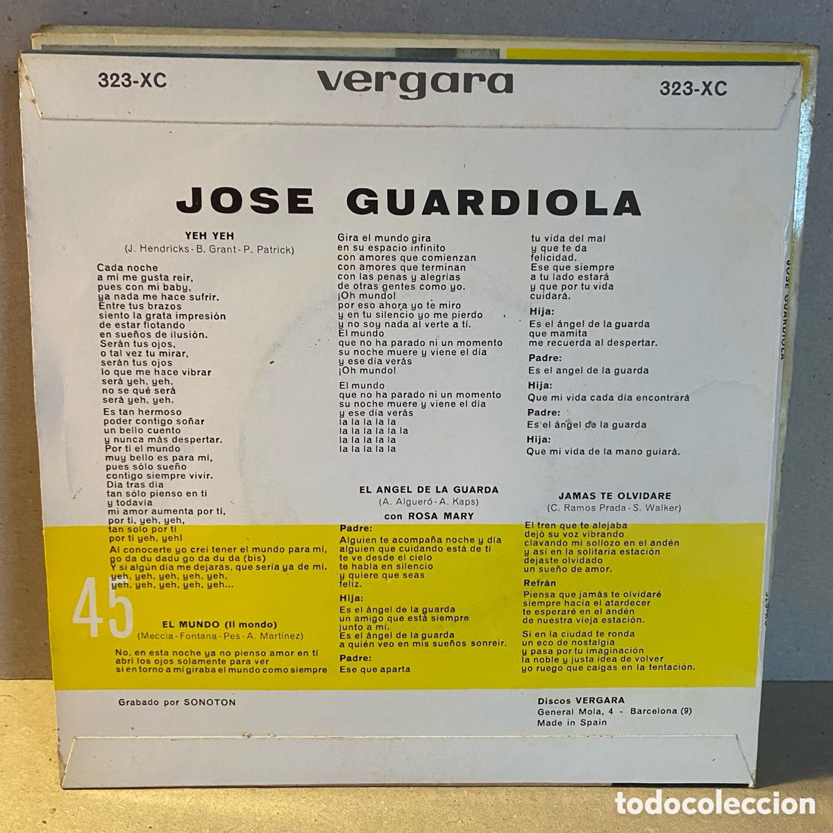 Discos de vinilo: Jos&eacute; Guardiola - El Angel De La Guarda (7&rdquo;, EP) - Foto 2