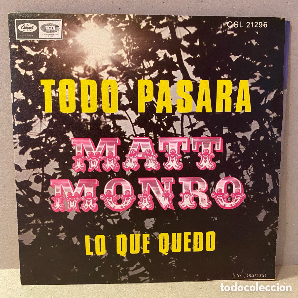 Discos de vinilo: Matt Monro - Todo Pasara (7&rdquo;, Single) - Foto 1