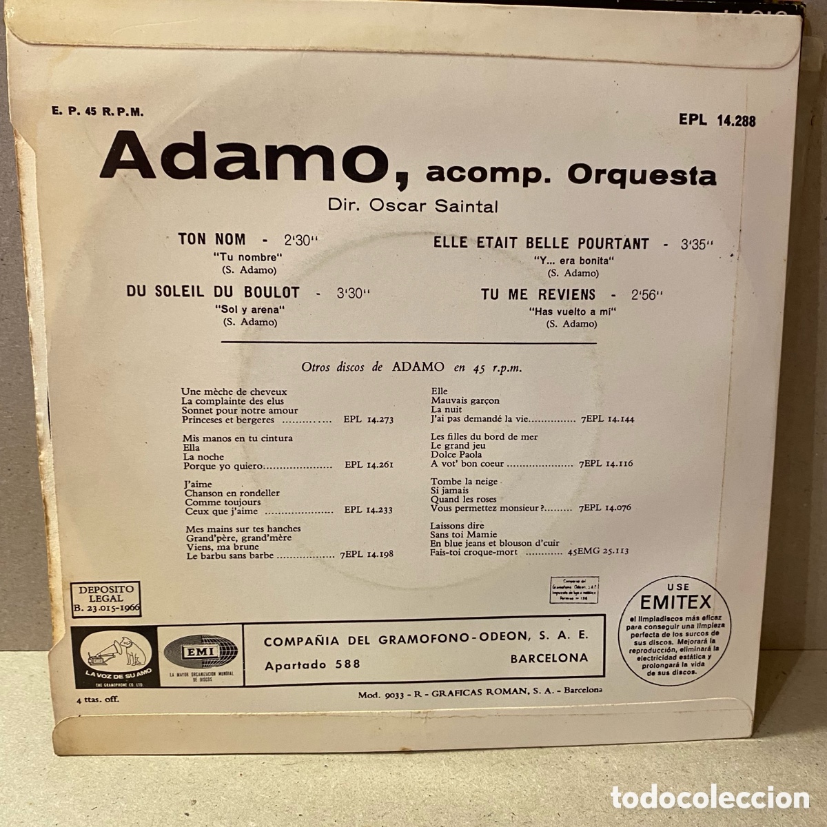 Discos de vinilo: Adamo - Ton Nom (7&rdquo;, EP) - Foto 2