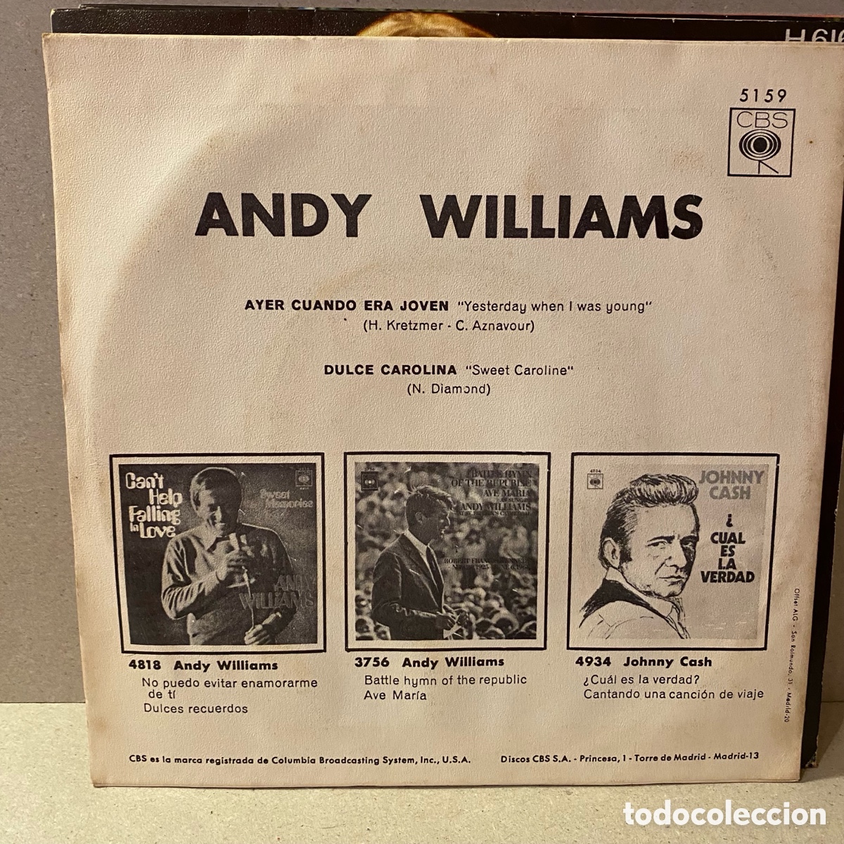 Discos de vinilo: Andy Williams - Ayer Cuando Era Joven (7&rdquo;, Single) - Foto 2