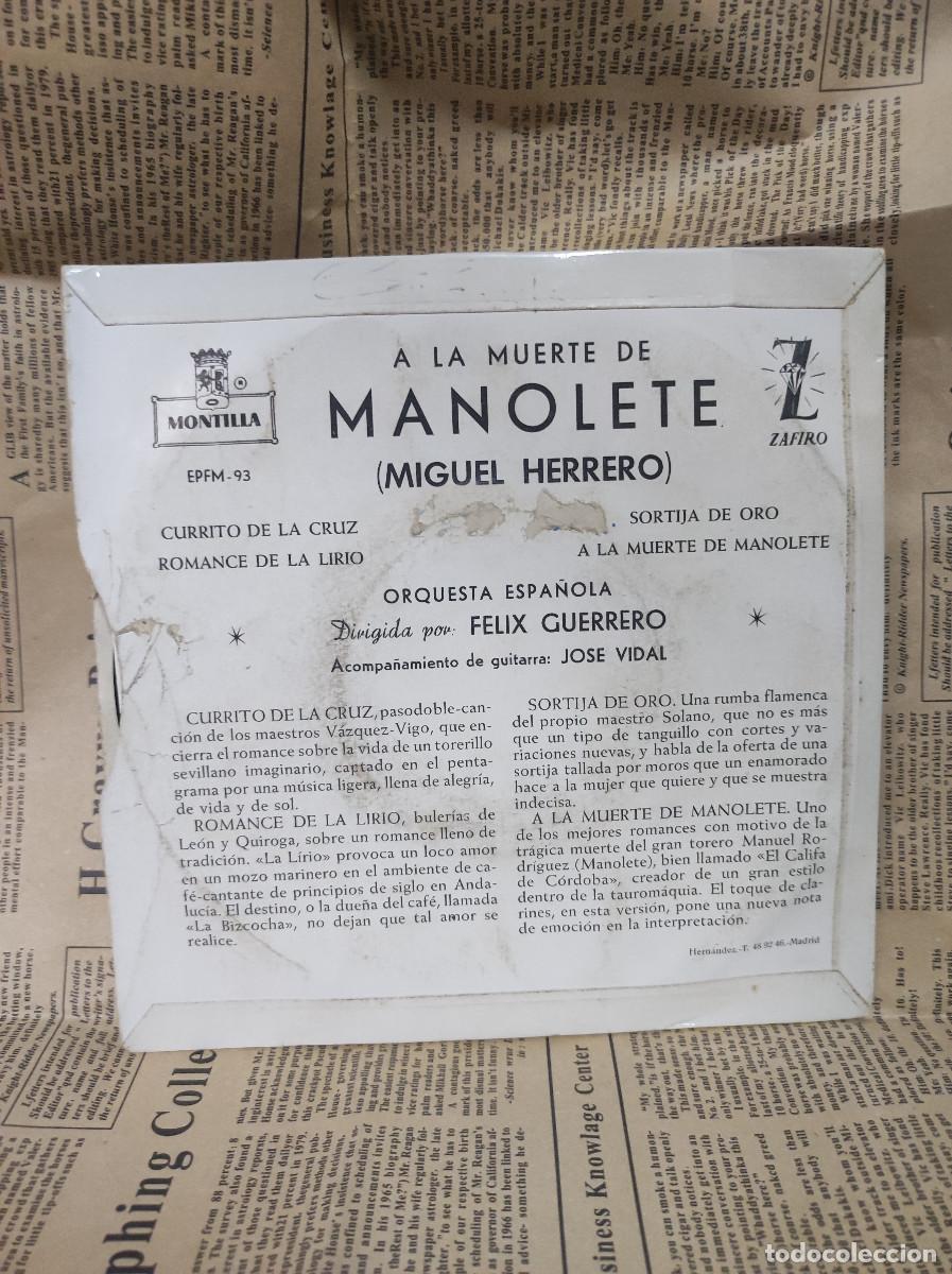 Discos de vinilo: Miguel Herrero &ndash; A La Muerte De Manolete - Foto 2
