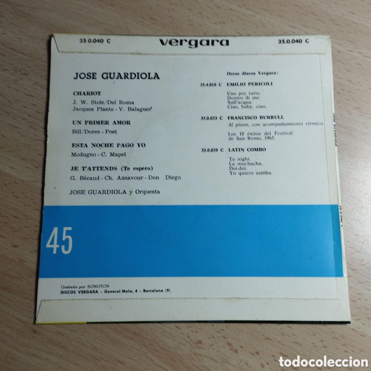 Discos de vinilo: EP 7&rdquo; Jos&eacute; Guardiola 1963 Chariot + 3. - Foto 2