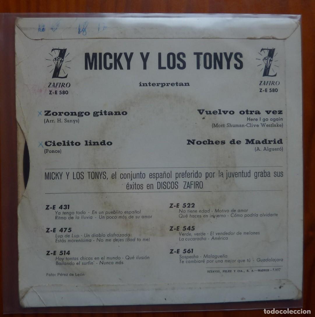 Discos de vinilo: MICKY Y LOS TONYS / ZORONGO GITANO+3 / 1964 / EP - Foto 2