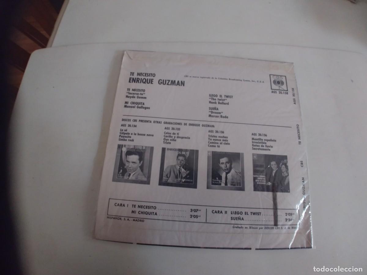 Discos de vinilo: ENRIQUE GUZMAN-EP TE NECESITO +3 - Foto 2