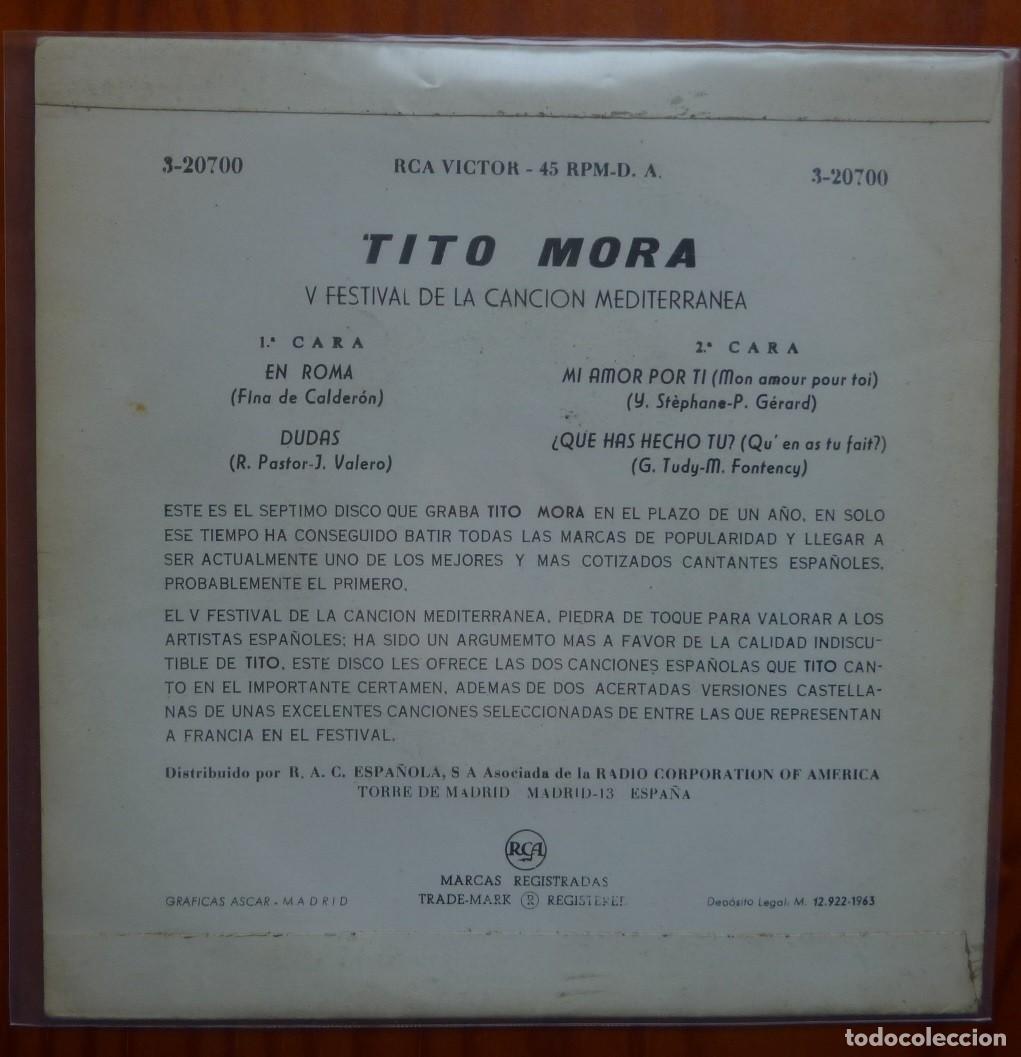 Discos de vinilo: TITO MORA / EN ROMA+3 / 1963 / EP - Foto 2