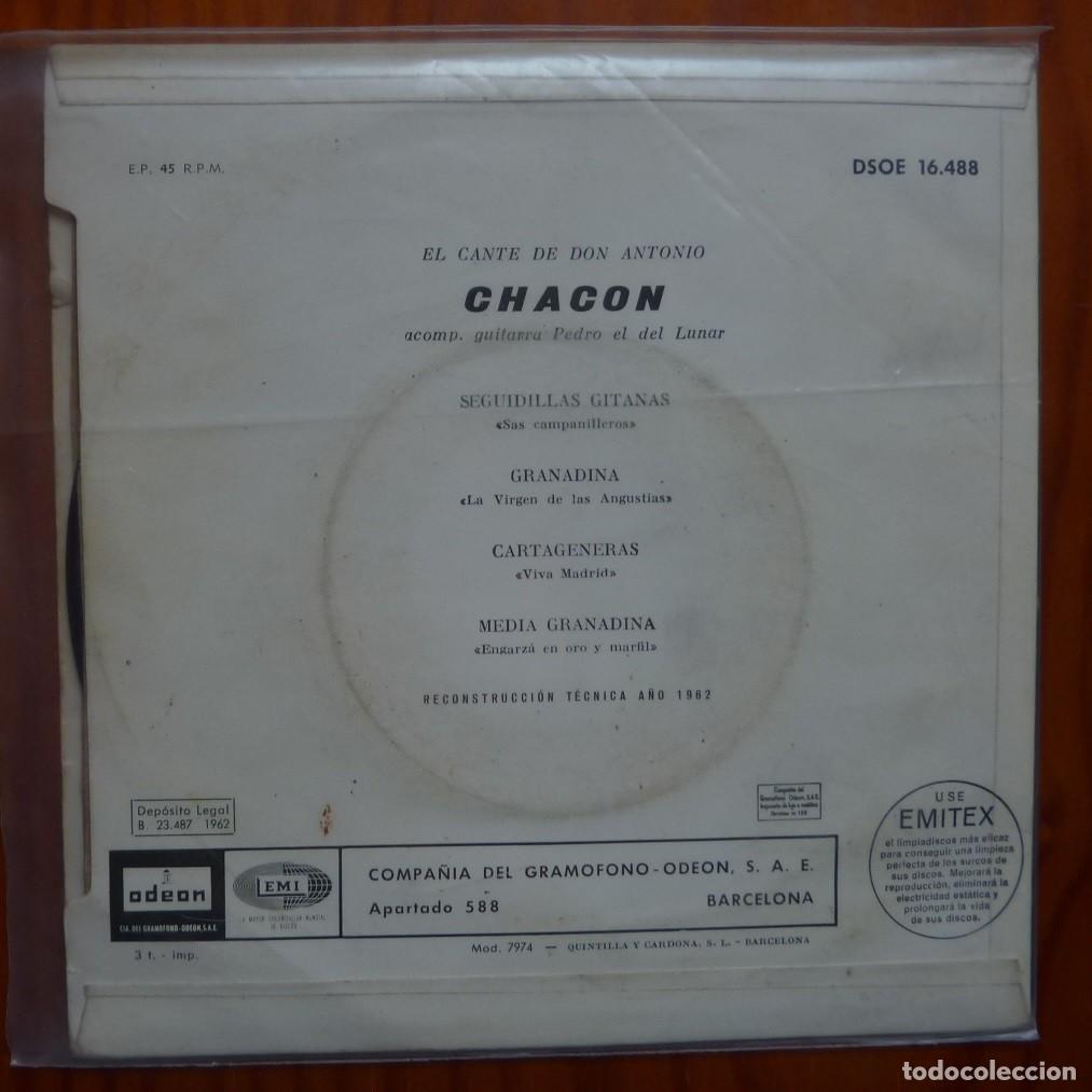 Discos de vinilo: ANTONIO CHACON / SEGUIDILLAS GITANAS+3 / 1962 / EP - Foto 2