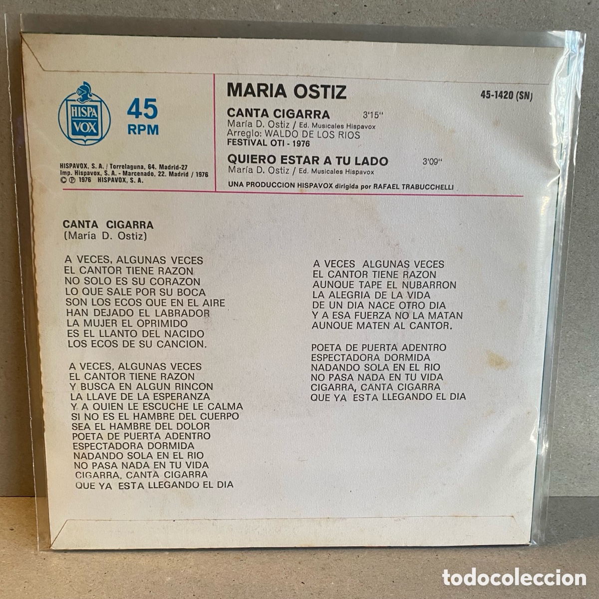 Discos de vinilo: Maria Ostiz - Canta Cigarra (7&rdquo;, Single) - Foto 2