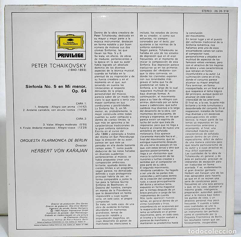 Discos de vinilo: Tschaikowsky - Sinfon&iacute;a No.5. LP - Foto 2