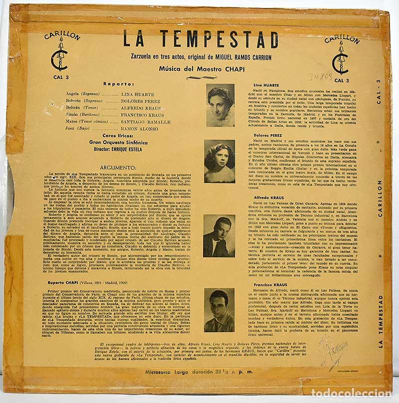 Discos de vinilo: Miguel Ramos Carri&oacute;n, Chap&iacute; - La Tempestad. LP - Foto 2
