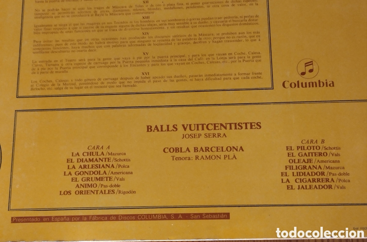 Discos de vinilo: BALLS VUITCENTISTES Cobla Barcelona - Foto 2