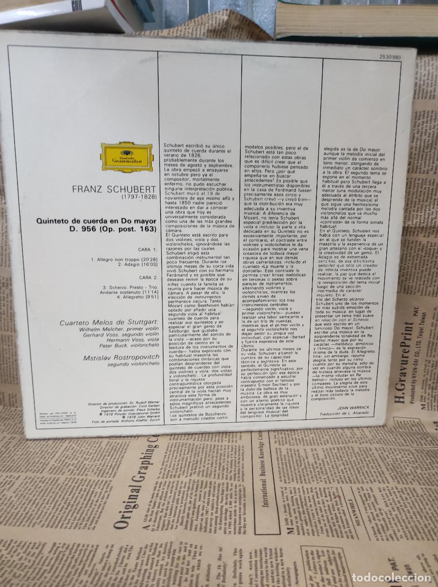 Discos de vinilo: SCHUBERT - QUINTETO DE CUERDA - CUARTETO MELOS DE STUTTGART - Foto 2