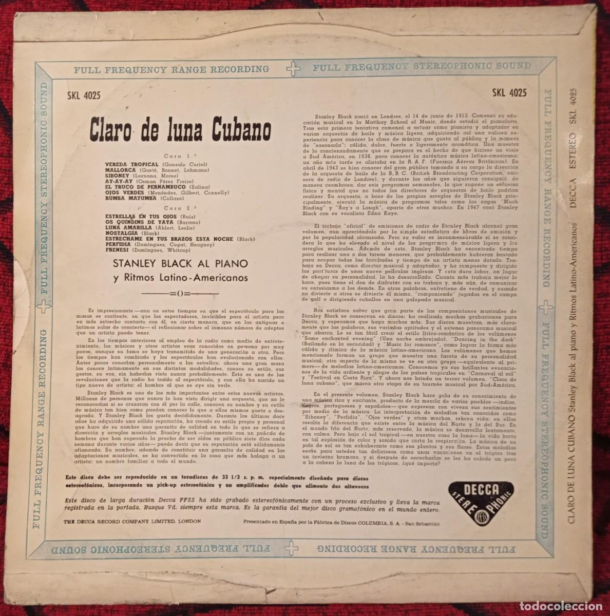 Discos de vinilo: STANLEY BLACK ** Cuban Moonlight ** VINILO LP 1958 - Foto 2