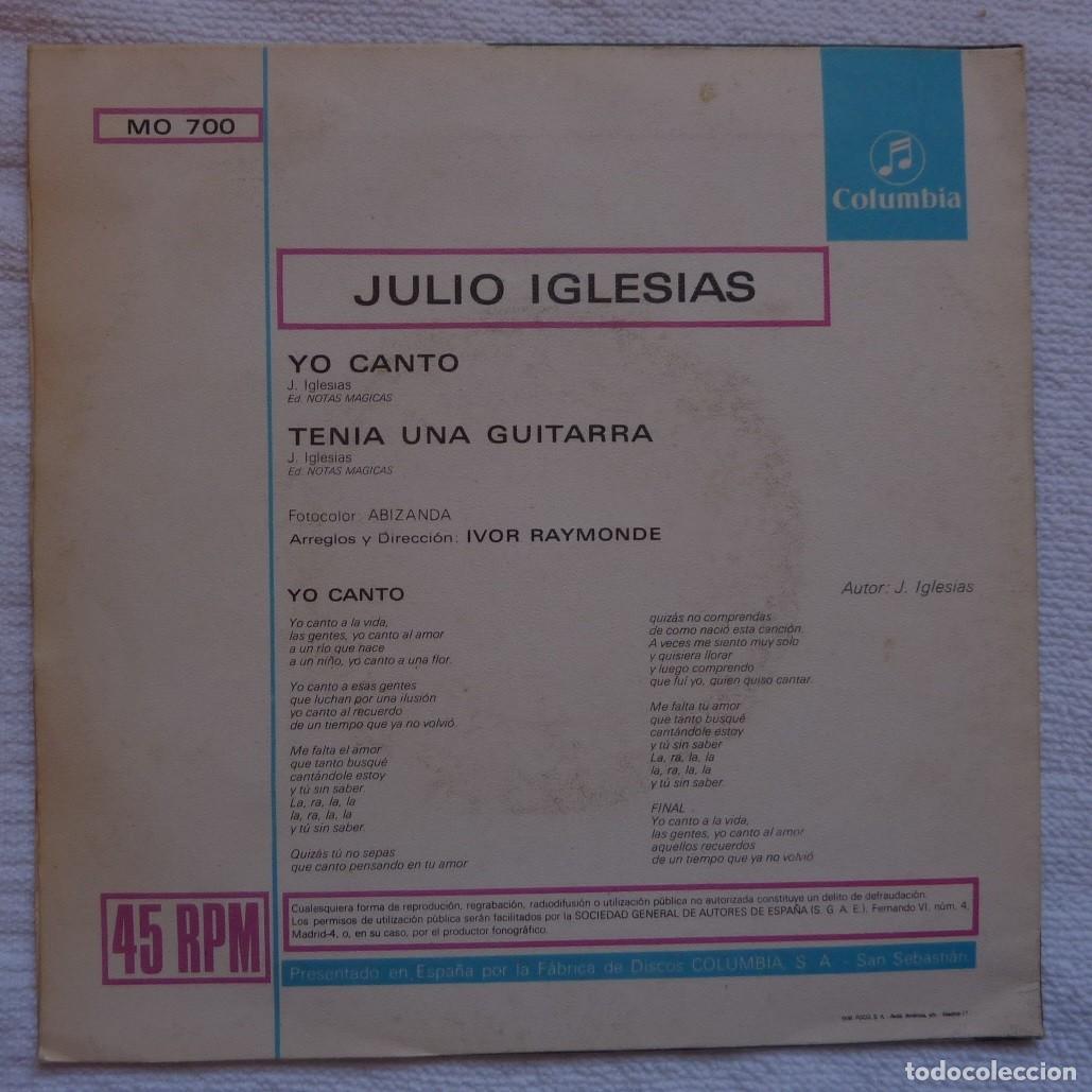 Discos de vinilo: JULIO IGLESIAS // YO CANTO // 1969 // SINGLE - Foto 2