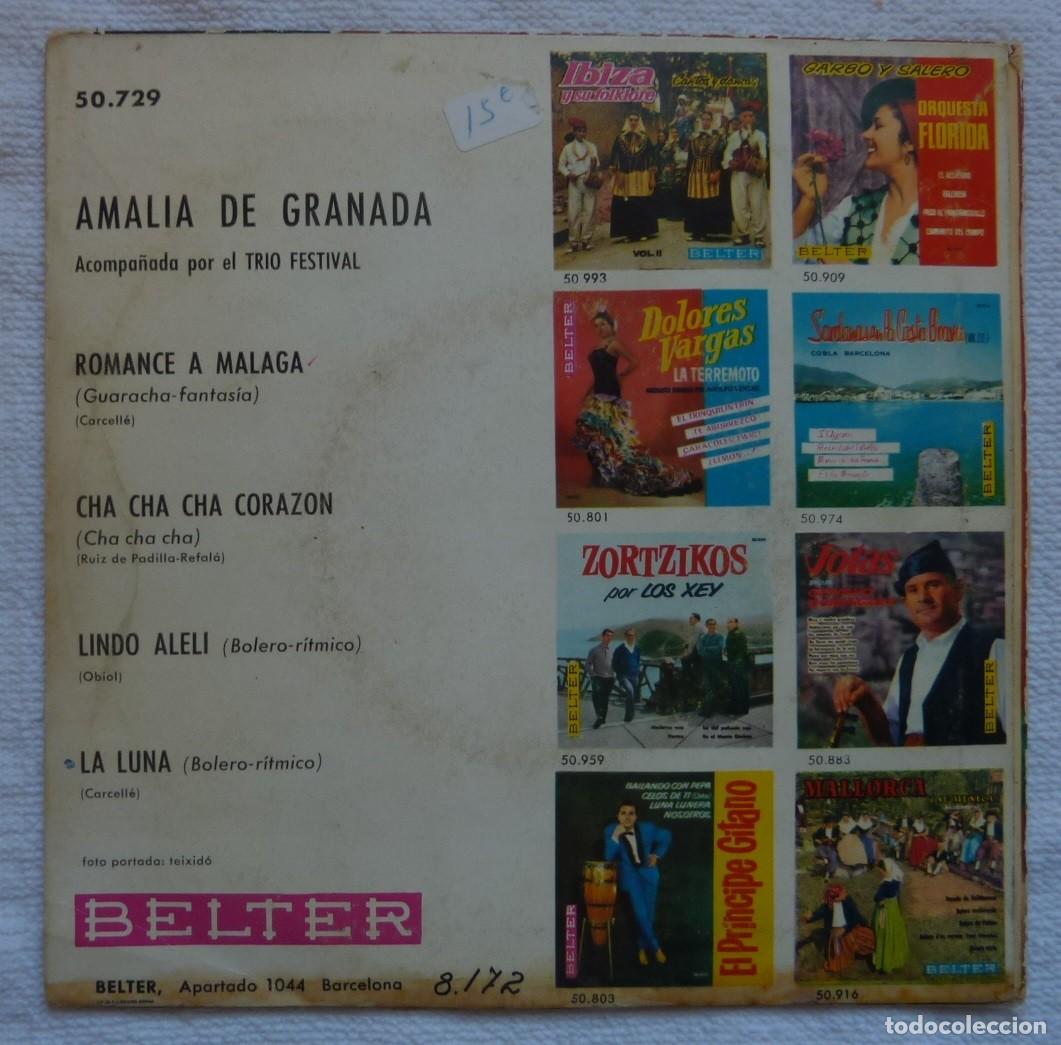 Discos de vinilo: AMALIA DE GRANADA // ROMANCE A MALAGA+3 // 1963 // EP - Foto 2