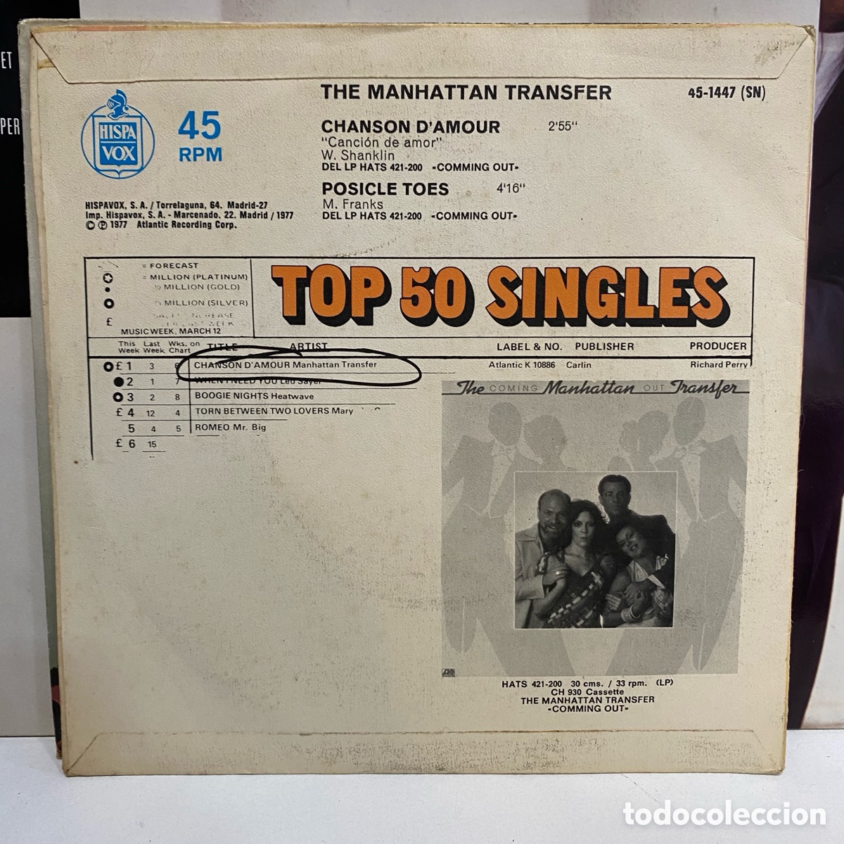 Discos de vinilo: The Manhattan Transfer - Chanson Damour (7&rdquo;, Single) - Foto 2
