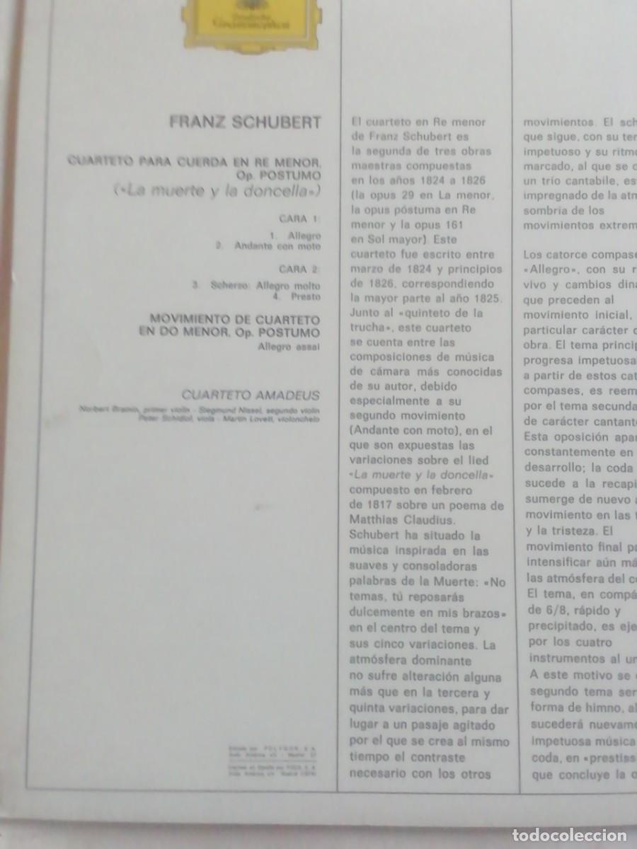 Discos de vinilo: SCHUBERT. LA MUERTE Y LA DONCELLA. CUARTETO AMADEUS. DISCO DE VINILO - Foto 2