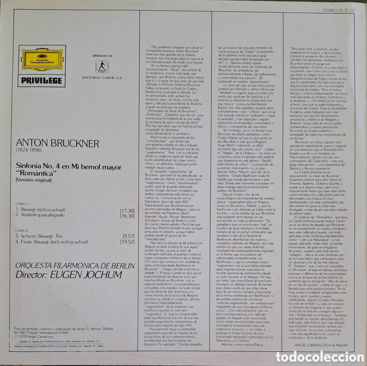 Discos de vinilo: Sinfon&iacute;a No. 4 &rdquo;Rom&aacute;ntica&rdquo;. Brunicker - Foto 2