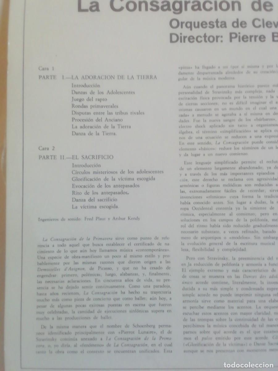 Discos de vinilo: STRAVINSKY. LA CONSAGRACI&Oacute;N DE LA PRIMAVERA. BOULEZ. DISCO DE VINILO - Foto 2