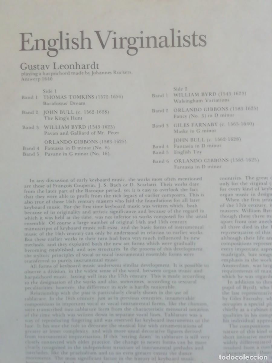 Discos de vinilo: ENGLISH VIRGINALISTS. GUSTAV LEONHARDT. DISCO DE VINILO - Foto 2