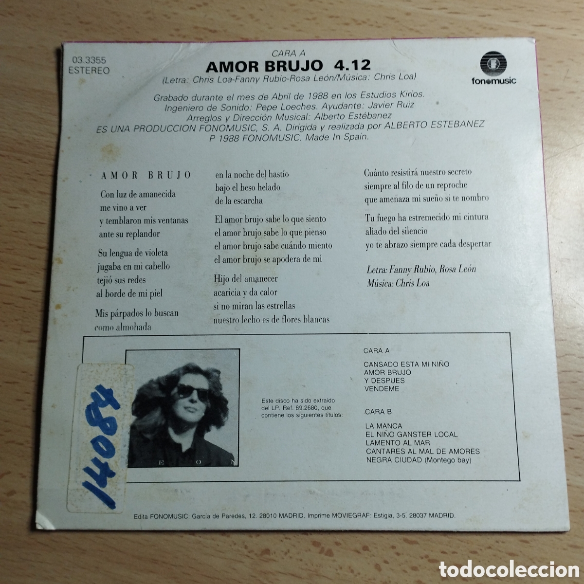Discos de vinilo: Single 7&rdquo; PROMO. Rosa Le&oacute;n 1988 amor brujo - Foto 2