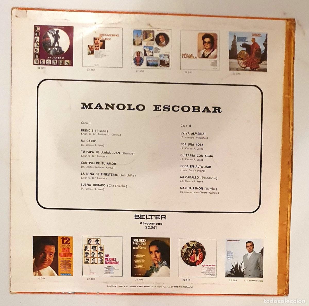 Discos de vinilo: DISCO LP MANOLO ESCOBAR. BRINDIS, MI CARRO.... - Foto 2