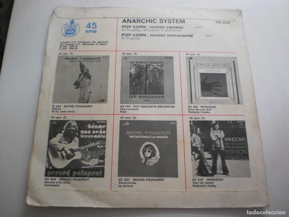 Discos de vinilo: single anarchic system. pop corn. hispavox 1972 spain (seminuevo) - Foto 2