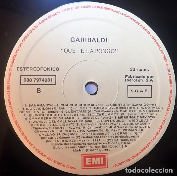 Discos de vinilo: Garibaldi - Que Te La Pongo - EMI 080-7974981 - 1991 - Foto 2