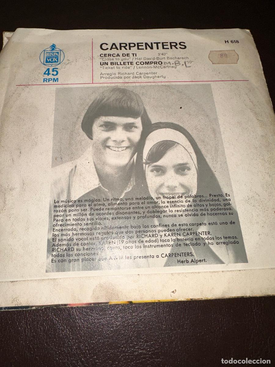 Discos de vinilo: CARPENTERS - CERCA DE TI - UN BILLETE COMPRO - Foto 2
