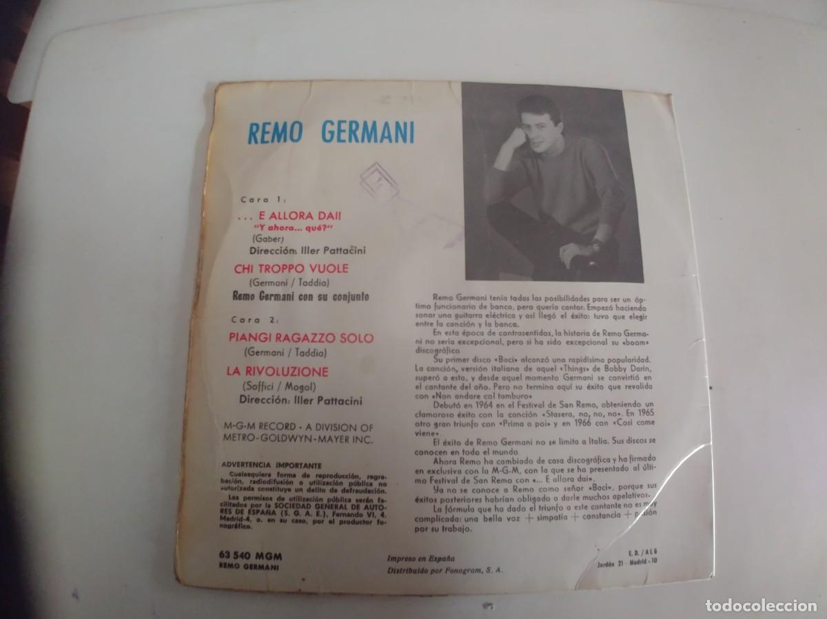 Discos de vinilo: REMO GERMANI-EP E ALLORA DAI +3 - Foto 2
