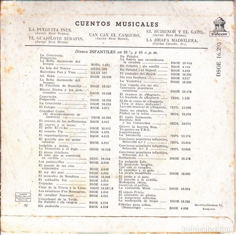 Discos de vinilo: Cuentos Musicales &ndash; ODEON 16.293 &ndash; 1959 - Foto 2
