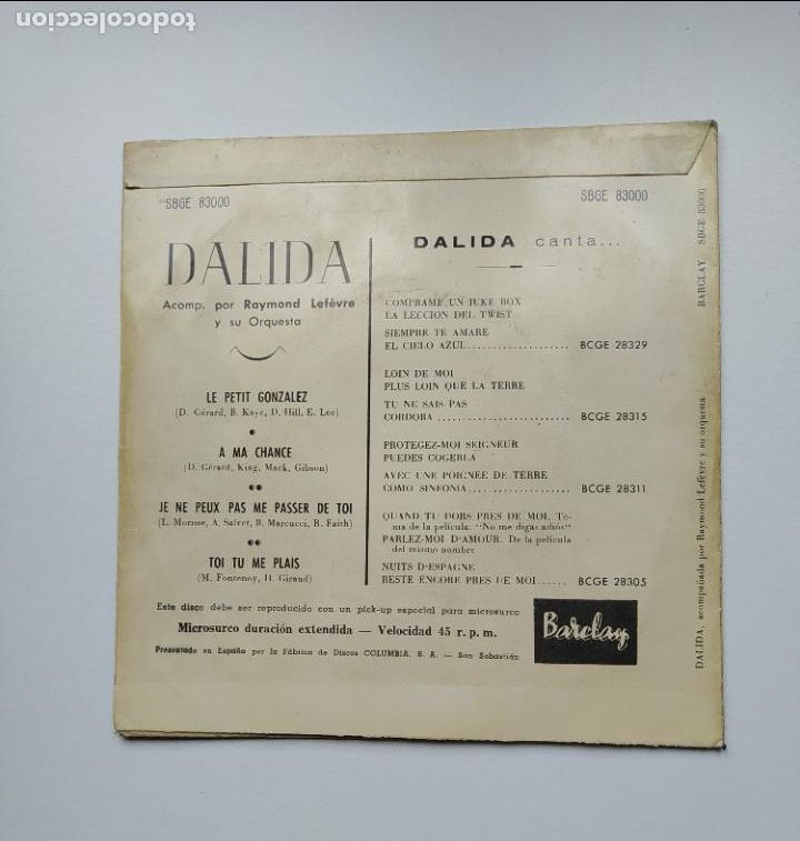 Discos de vinilo: DALIDA. LE PETIT GONZALEZ. EP. TDKDS25B - Foto 2