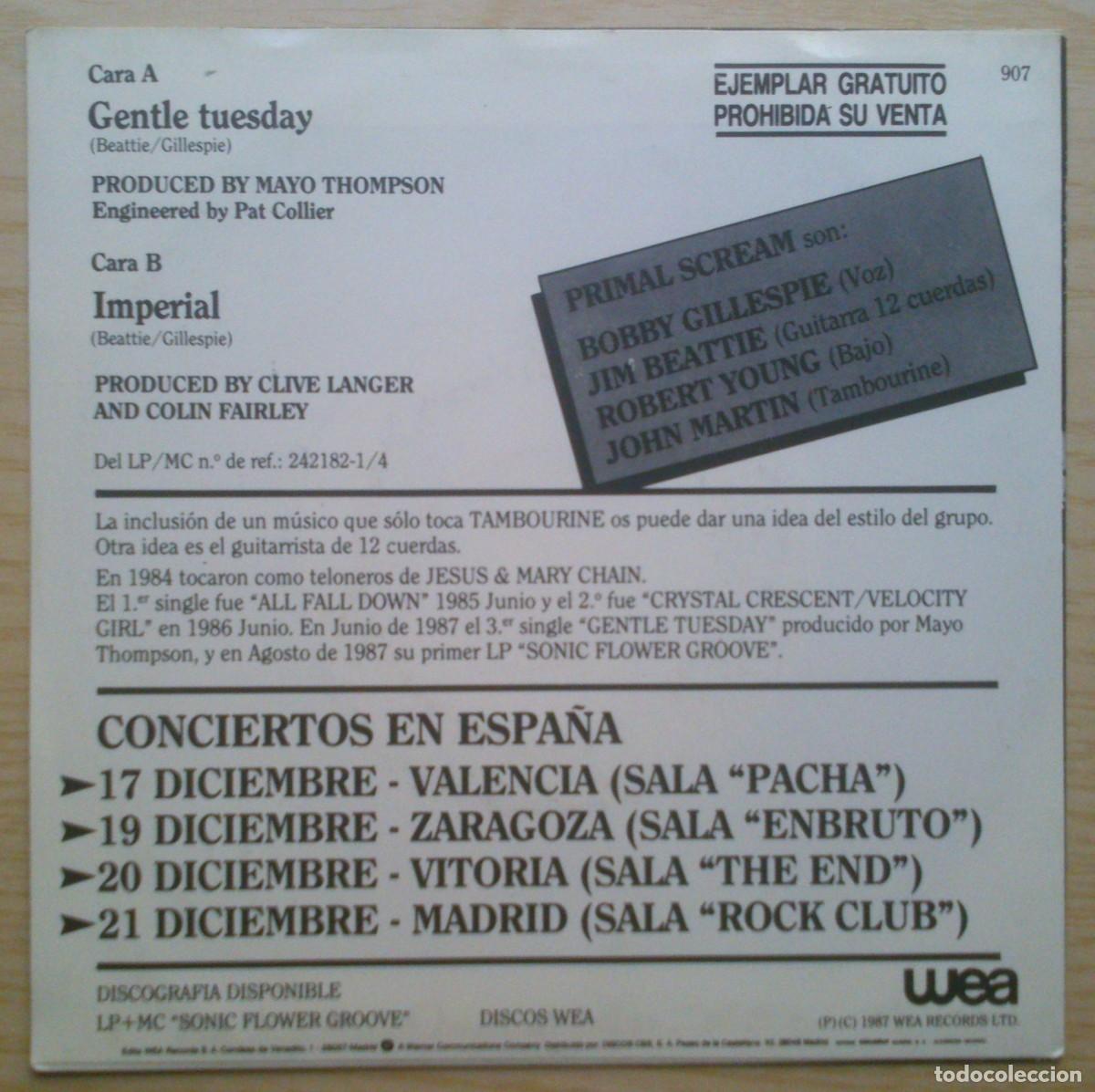 Discos de vinilo: PRIMAL SCREAM GENTLE TUESDAY - PROMOCIONAL - Foto 2