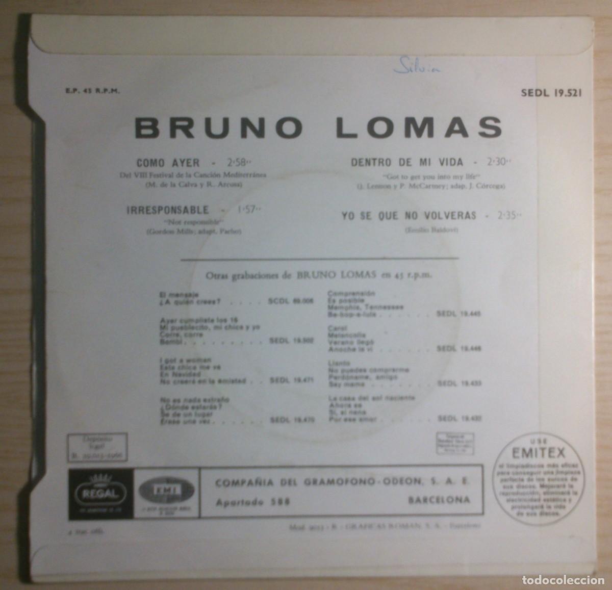 Discos de vinilo: BRUNO LOMAS COMO AYER - Foto 2
