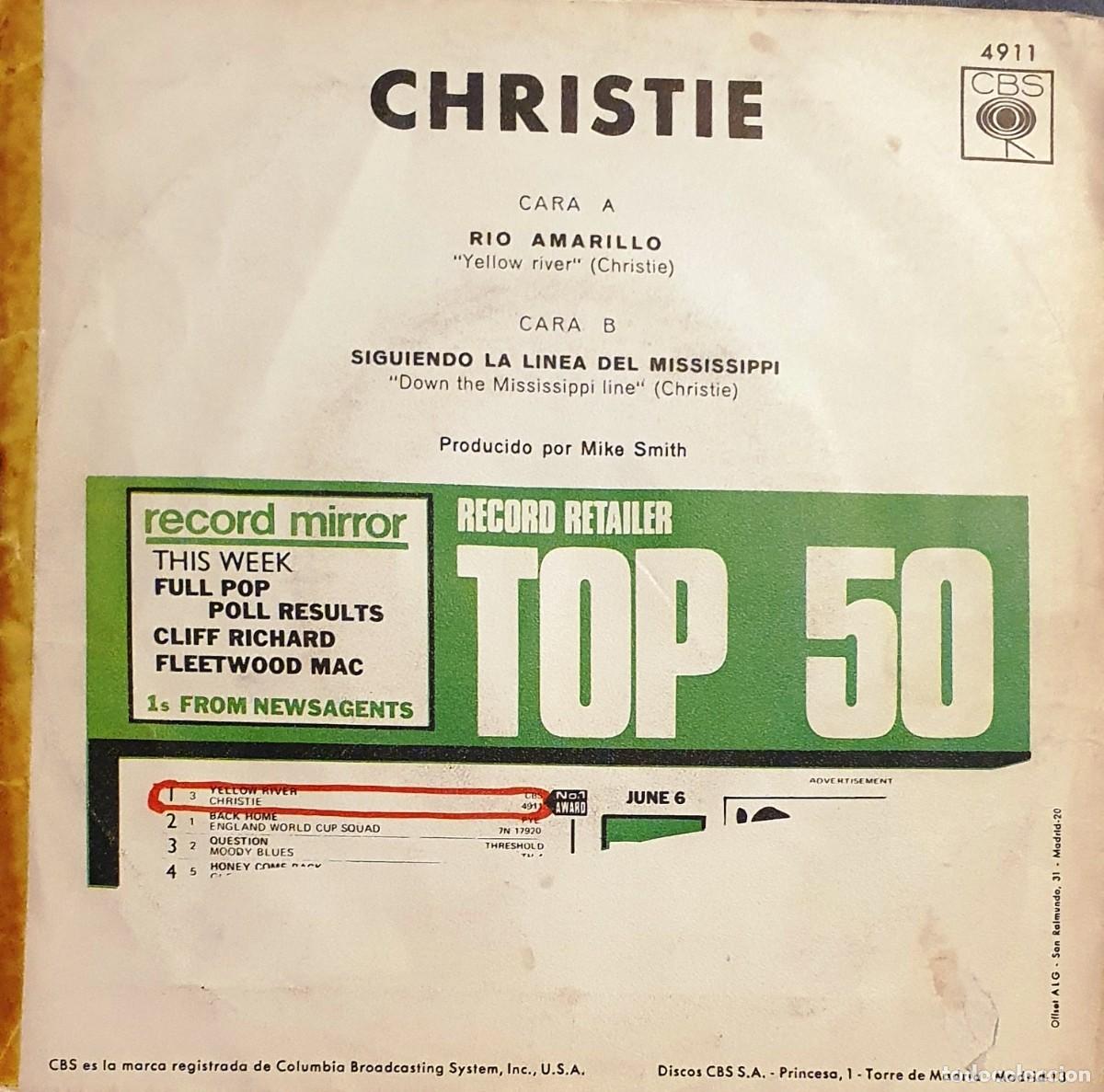 Discos de vinilo: DISCO SINGLES CHRISTIE. YELLOW RIVER. - Foto 2