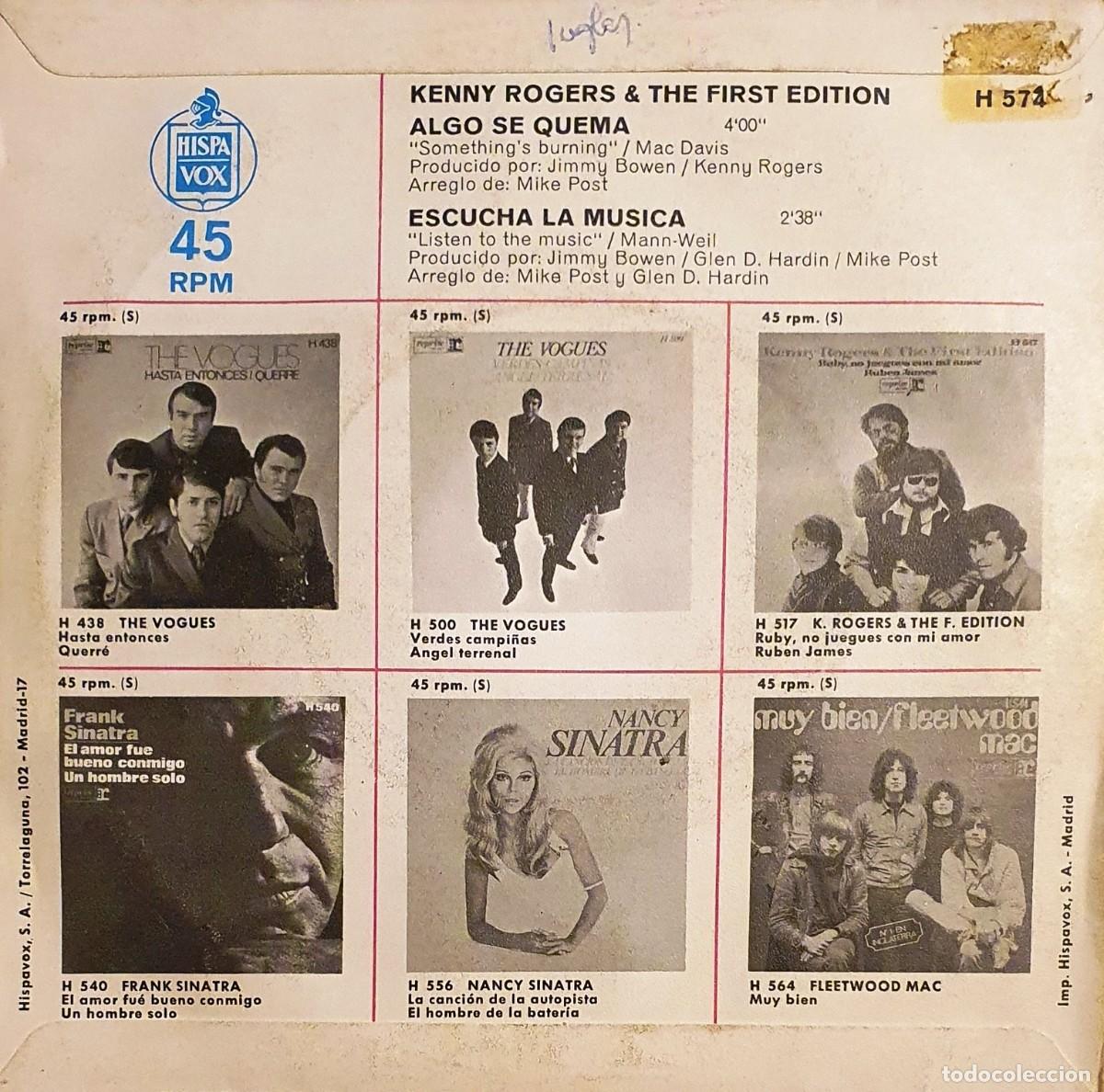 Discos de vinilo: DISCO SINGLES KENNY ROGERS. ALGO SE QUEMA. - Foto 2