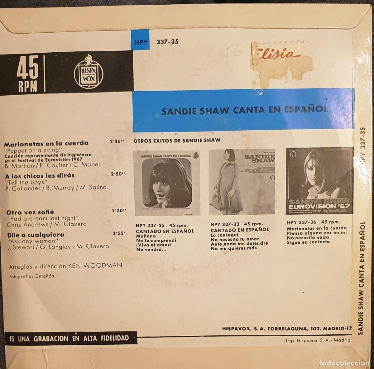 Discos de vinilo: DISCO SINGLES SANDIE SHAW. MARIONETAS EN LA CUERDA. - Foto 2