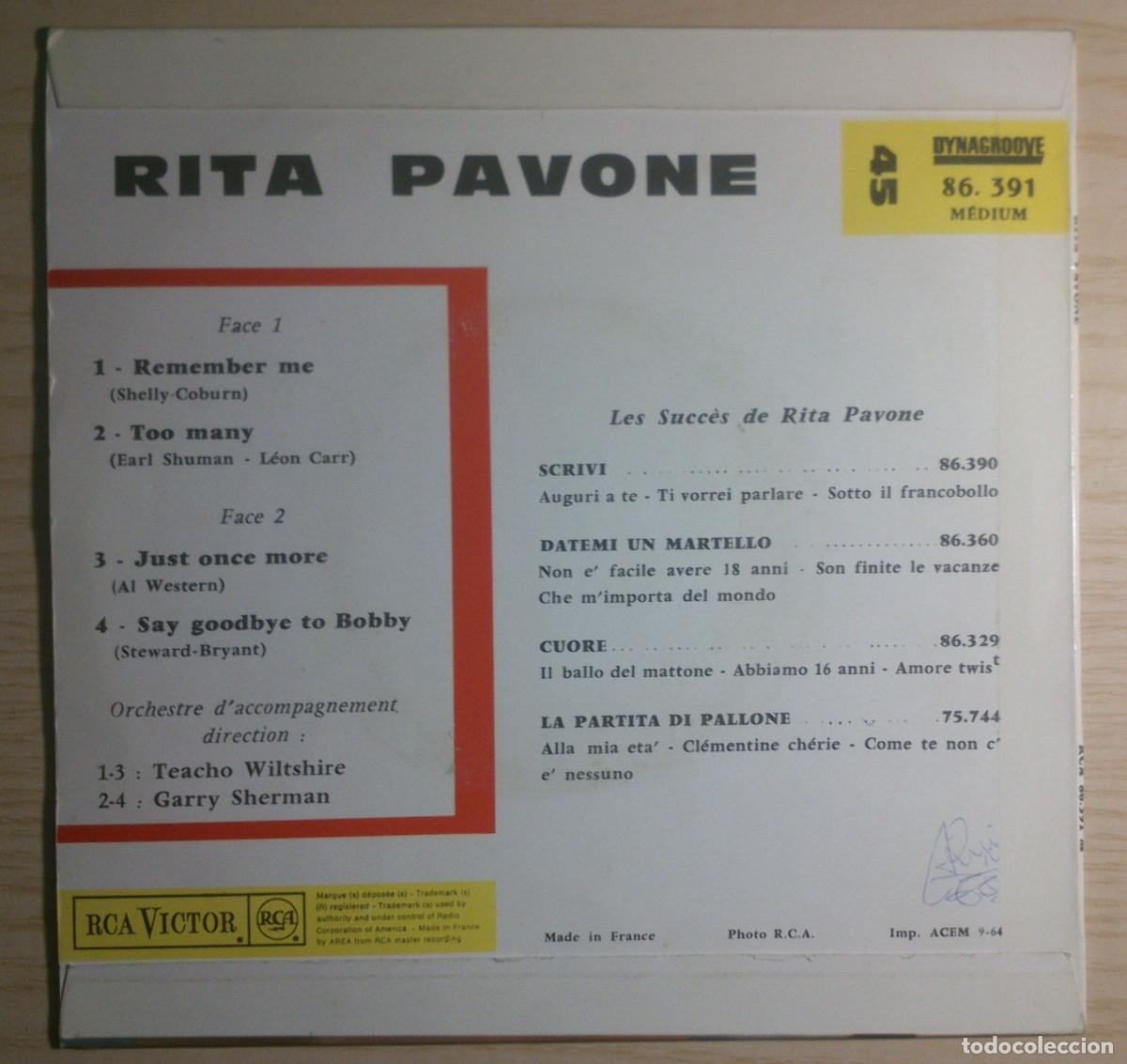 Discos de vinilo: RITA PAVONE REMEMBER ME - Foto 2