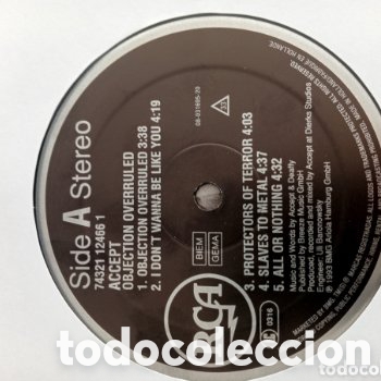Discos de vinilo: Accept - Objection Overruled, LP Vinilo Original 1993 Holanda - Foto 2