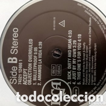 Discos de vinilo: Accept - Objection Overruled, LP Vinilo Original 1993 Holanda - Foto 3