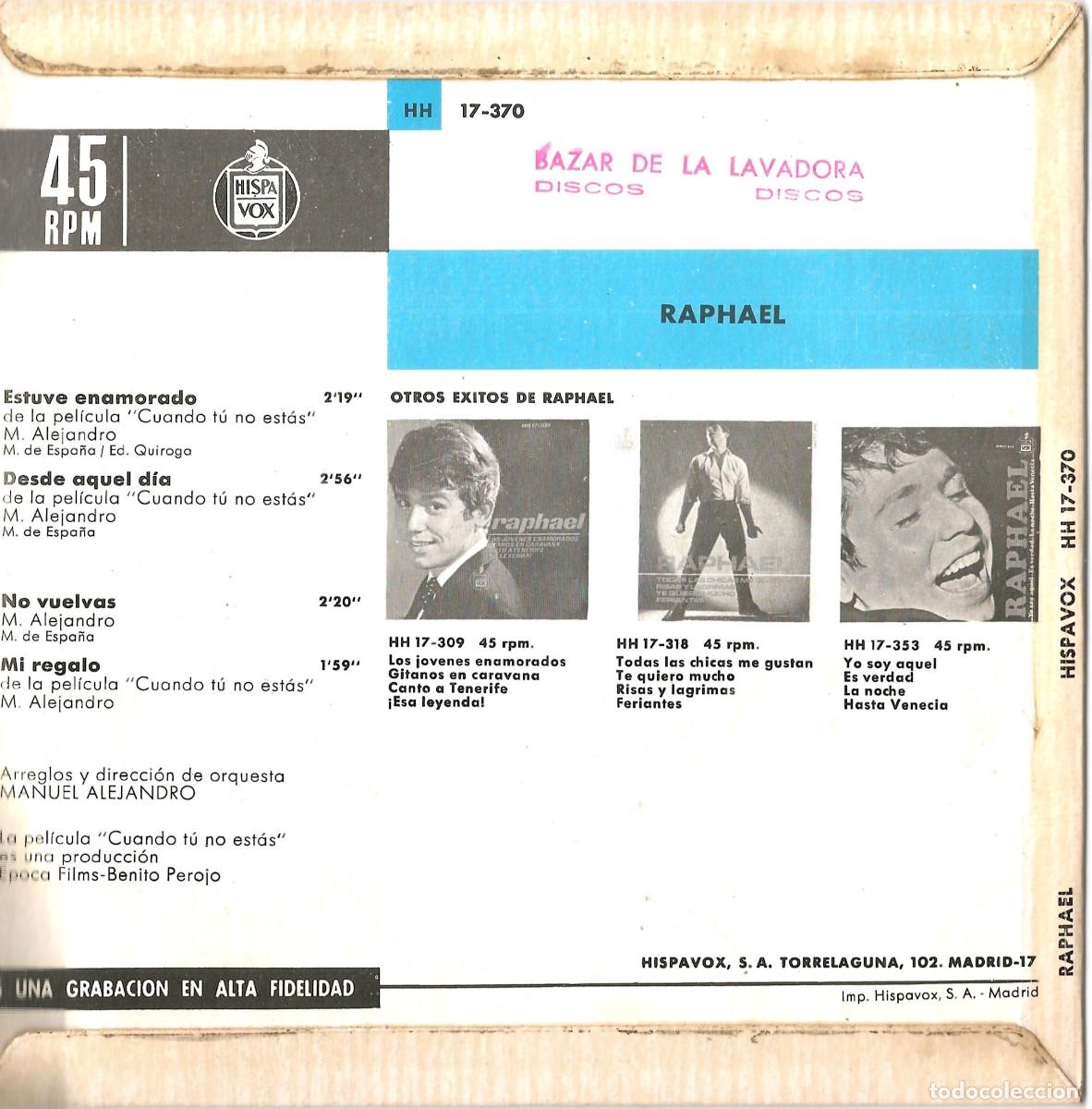 Discos de vinilo: Disco de vinilo SINGLE RAPHAEL - Foto 2
