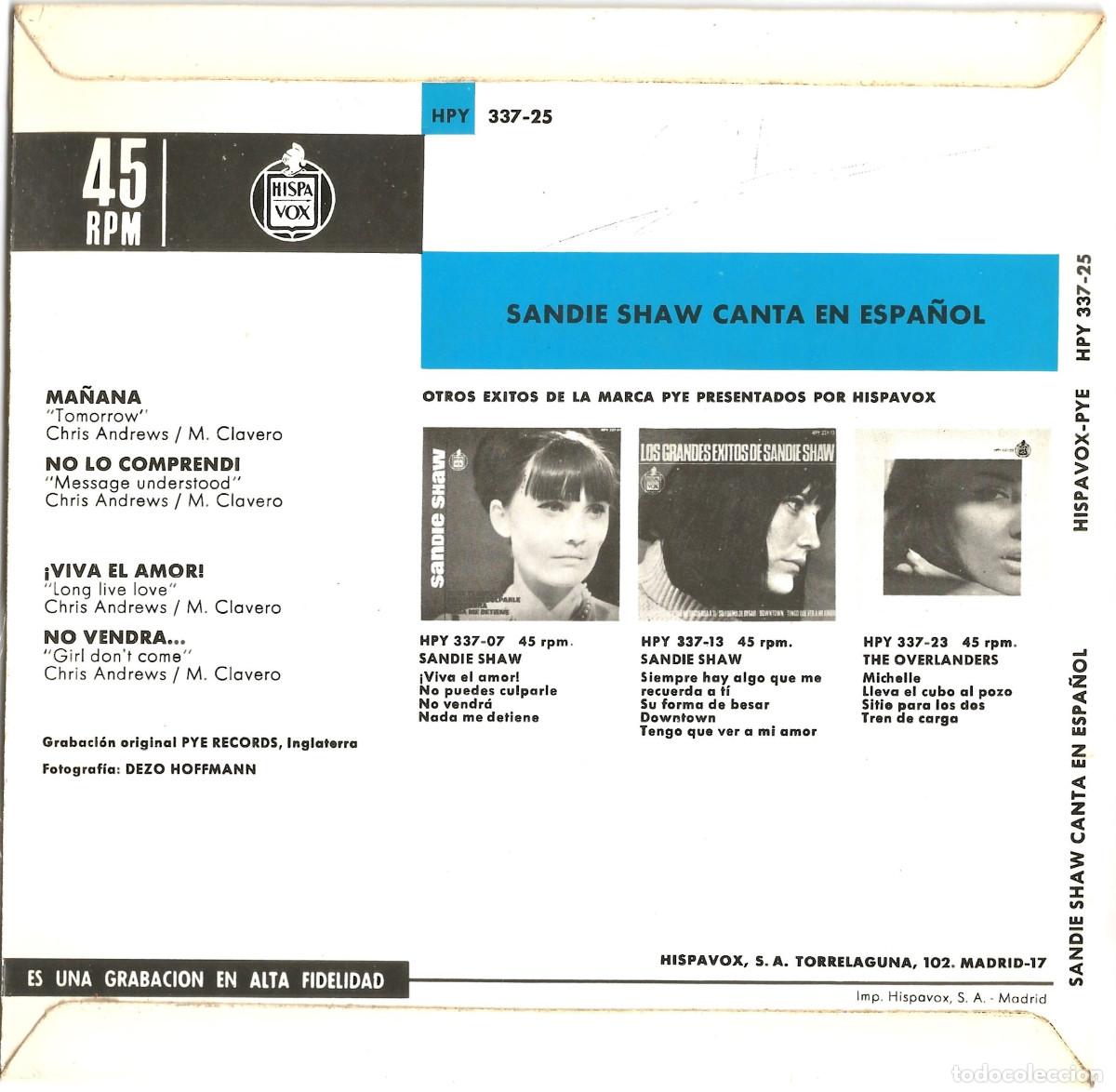Discos de vinilo: Disco de vinilo SINGLE SANDIE SHAW - Foto 2