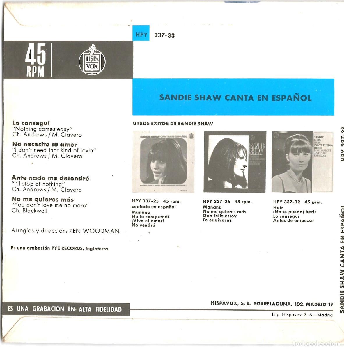 Discos de vinilo: Disco de vinilo SINGLE SANDIE SHAW - Foto 2
