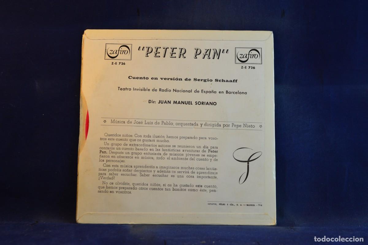 Discos de vinilo: PETER PAN - CUENTO EN VERSION DE SERGIO SCHAAFF - SINGLE - Foto 2