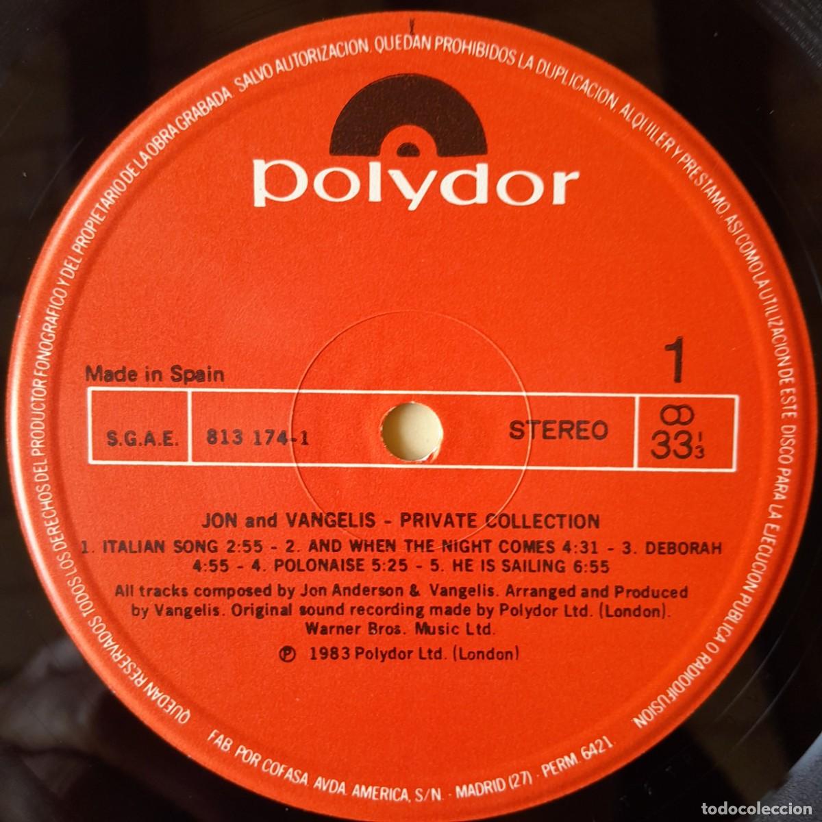 Discos de vinilo: JON & VANGELIS : PRIVATE COLLECTION [POLYDOR - ESP 1983] LP - Foto 4