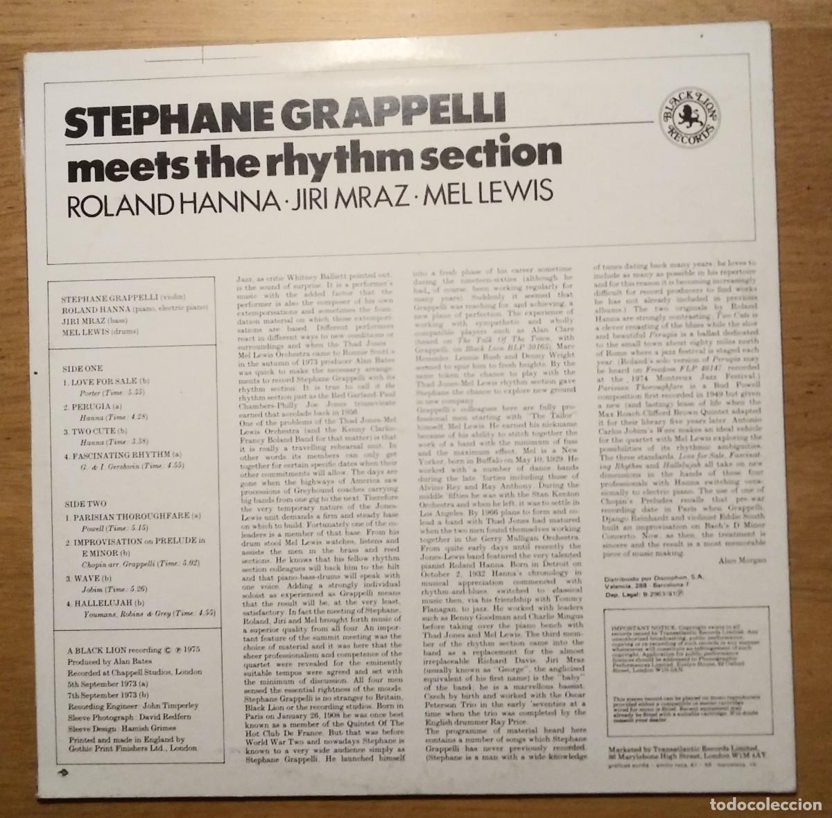 Discos de vinilo: ST&Eacute;PHANE GRAPPELLI: &rdquo;ST&Eacute;PHANE GRAPPELLI MEETS THE RHYTHM SECTION&rdquo; LP VINILO 1981 - JAZZ - MANOUCHE - Foto 2