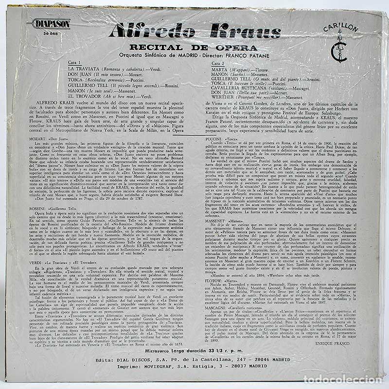 Discos de vinilo: Alfredo Kraus - Recital de Opera. LP - Foto 2