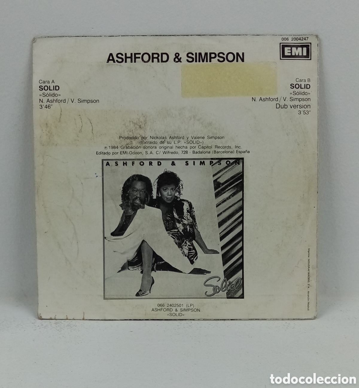 Discos de vinilo: ASHFORD & SIMPSON &rdquo;SOLID&rdquo; SINGLE. ORIG. SPAIN. 1984 - Foto 2