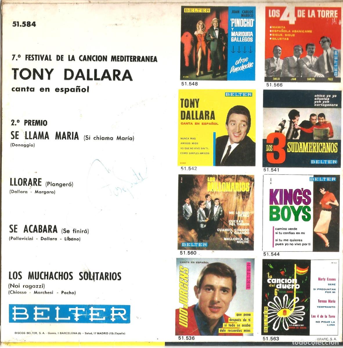Discos de vinilo: Disco de vinilo SINGLE TONY DALLARA - Foto 2