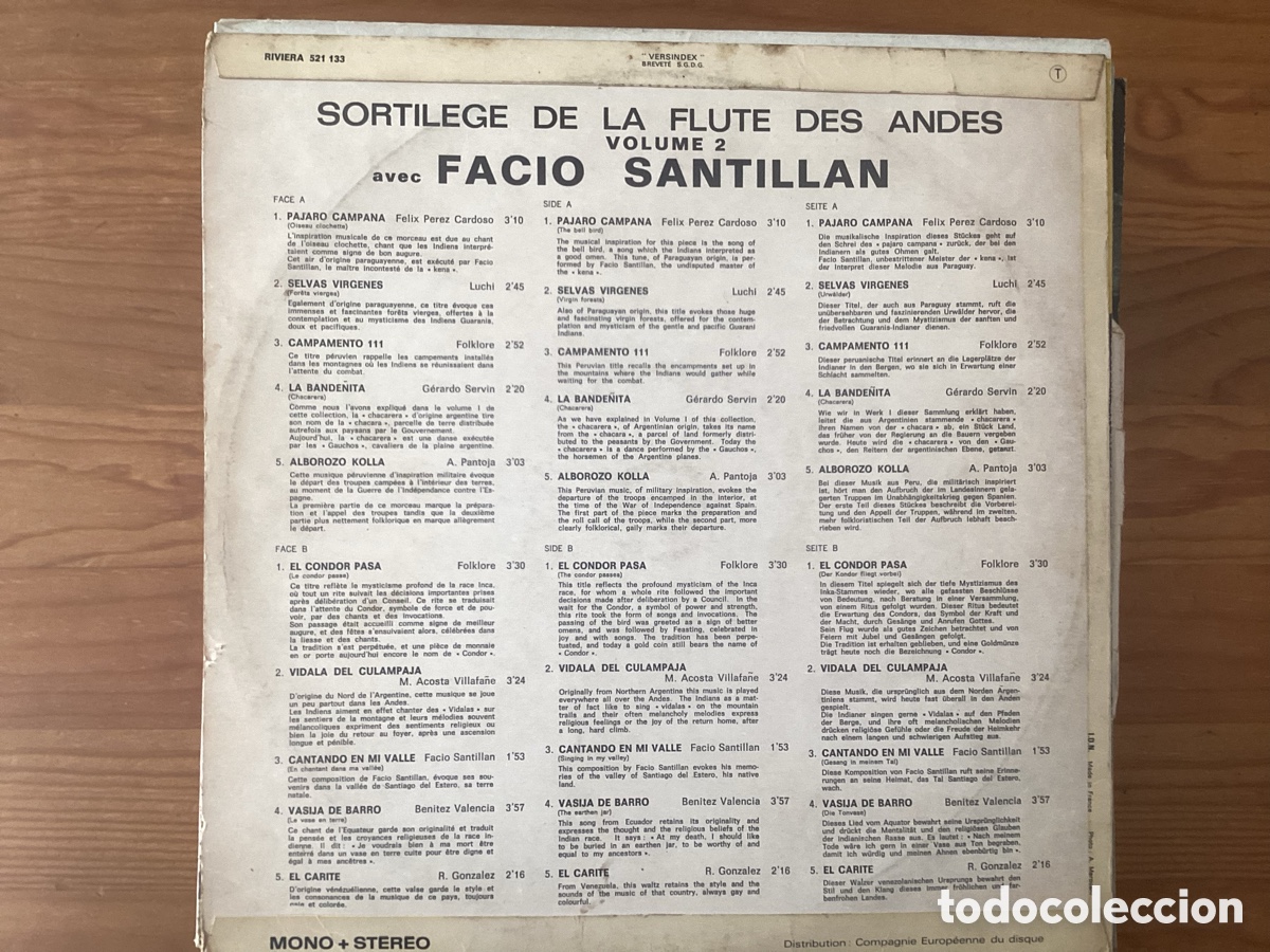 Discos de vinilo: SORTILEGE DE LA FLUTE DES ANDES , VOL 2 , FACIO SANTILLAN - Foto 2