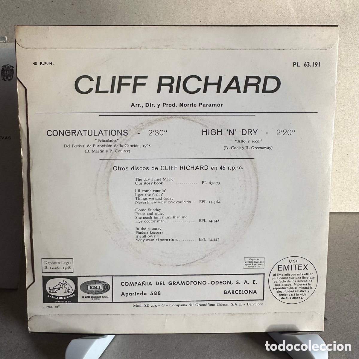 Discos de vinilo: Cliff Richard - Congratulations (7&rdquo;, Single) - Foto 2